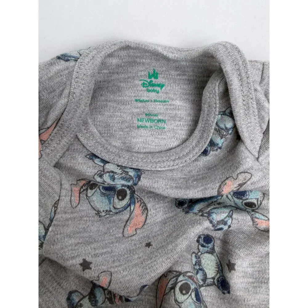 Disney Baby Stitch 6 Pc Newborn Outfit Lot Bodysuits Sleepers 0-3M EUC Disney